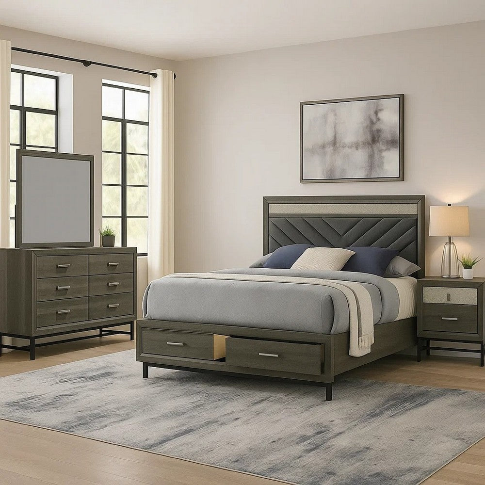 Lito 5pc Queen Bedroom Set | 2 Nightstands | Gray Upholstery | Storage Bed