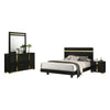 Yoki 4pc Queen Bedroom Set w Underbed LED | Black Wood & Gold Accents