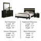 Yoki 4pc Queen Bedroom Set w Underbed LED | Black Wood & Gold Accents