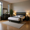 Yoki 4pc Queen Bedroom Set w Underbed LED | Black Wood & Gold Accents