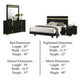 Yoki 5pc Queen Bedroom Set w Underbed LED | Black & Gold | 2 Nightstands