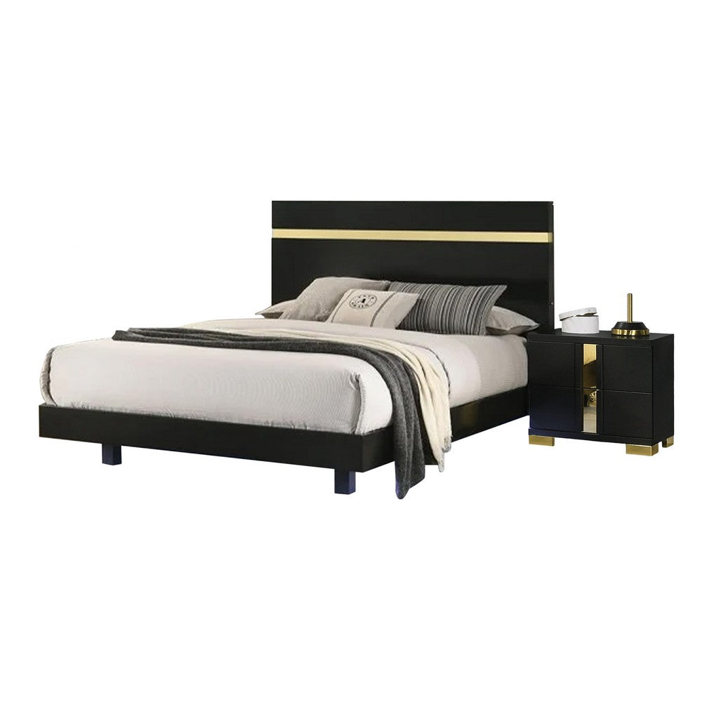 Yoki 5pc Queen Bedroom Set w Underbed LED | Black & Gold | Tall Dresser