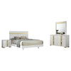 Yoki 4pc Queen Bedroom Set w Underbed LED | White Wood & Gold Accents