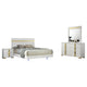 Yoki 4pc Queen Bedroom Set w Underbed LED | White Wood & Gold Accents