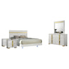 Yoki 5pc Queen Bedroom Set w Underbed LED | White & Gold | 2 Nightstands
