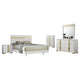 Yoki 5pc Queen Bedroom Set w Underbed LED | White & Gold | Tall Dresser