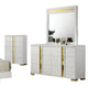 Yoki 5pc Queen Bedroom Set w Underbed LED | White & Gold | Tall Dresser