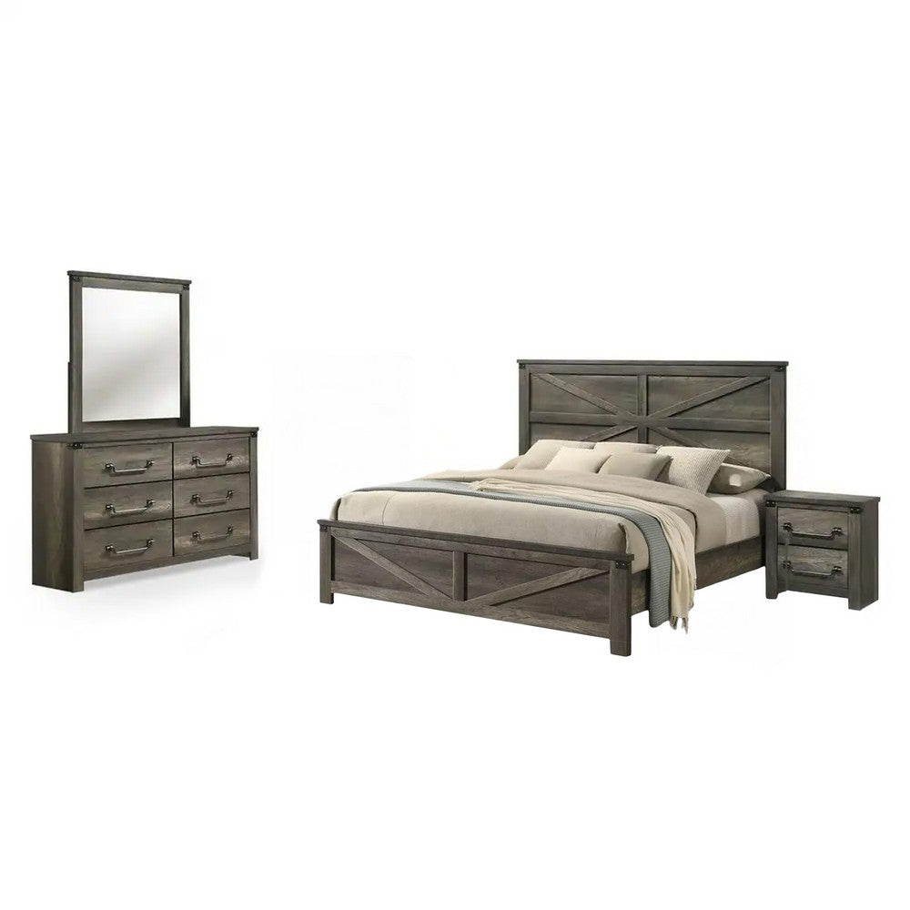 Bry 4pc Farmhouse Queen Complete Bedroom Set | Rustic Gray