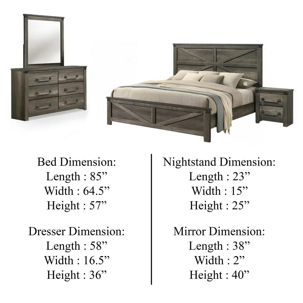 Bry 4pc Farmhouse Queen Complete Bedroom Set | Rustic Gray