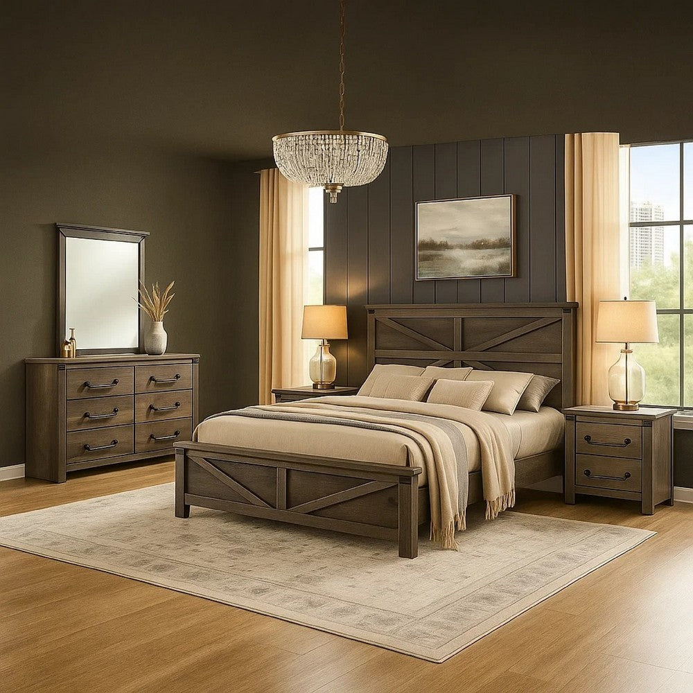 Bry 4pc Farmhouse Queen Complete Bedroom Set | Rustic Gray