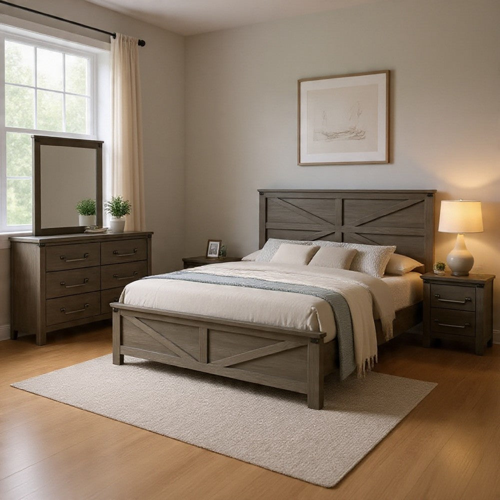 Bry 4pc Farmhouse Queen Complete Bedroom Set | Rustic Gray