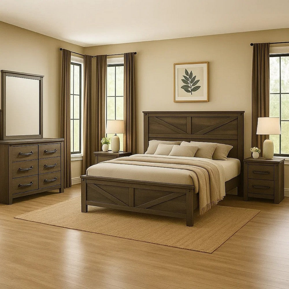 Bry 4pc Farmhouse Queen Complete Bedroom Set | Rustic Gray