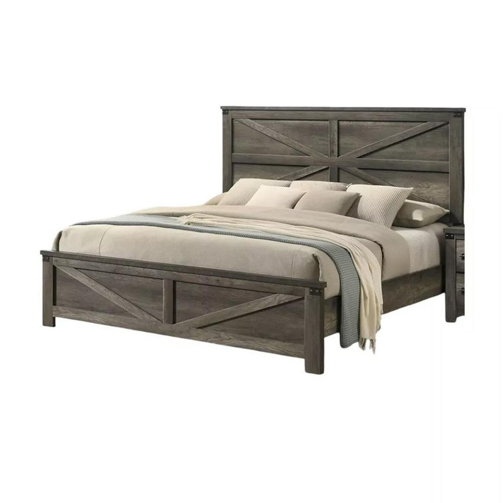 Bry 5pc Farmhouse Queen Complete Bedroom Set | Rustic Gray | 2 Nightstands