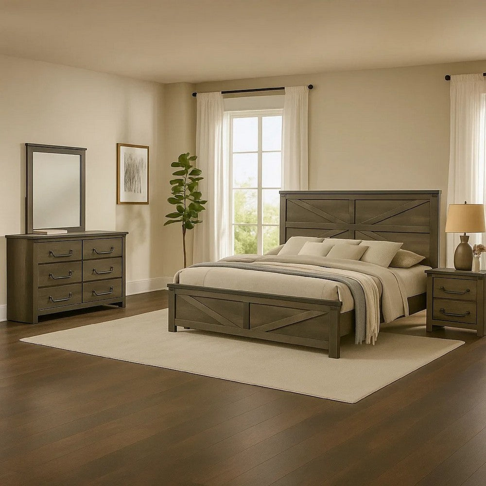 Bry 5pc Farmhouse Queen Complete Bedroom Set | Rustic Gray | 2 Nightstands