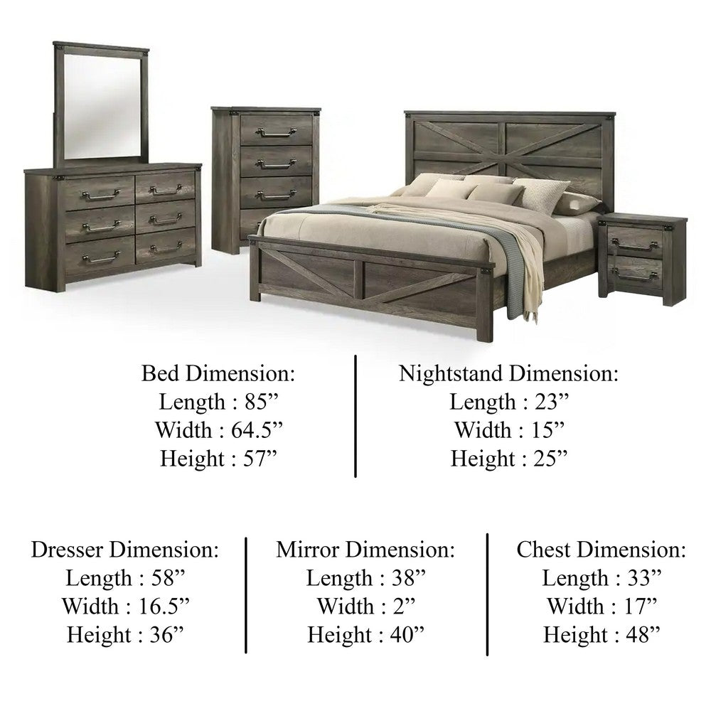 Bry 5pc Farmhouse Queen Complete Bedroom Set | Rustic Gray | Tall Dresser