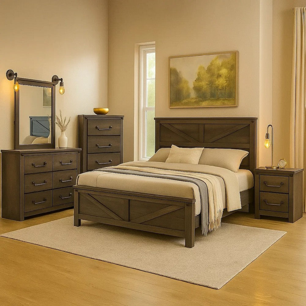 Bry 5pc Farmhouse Queen Complete Bedroom Set | Rustic Gray | Tall Dresser