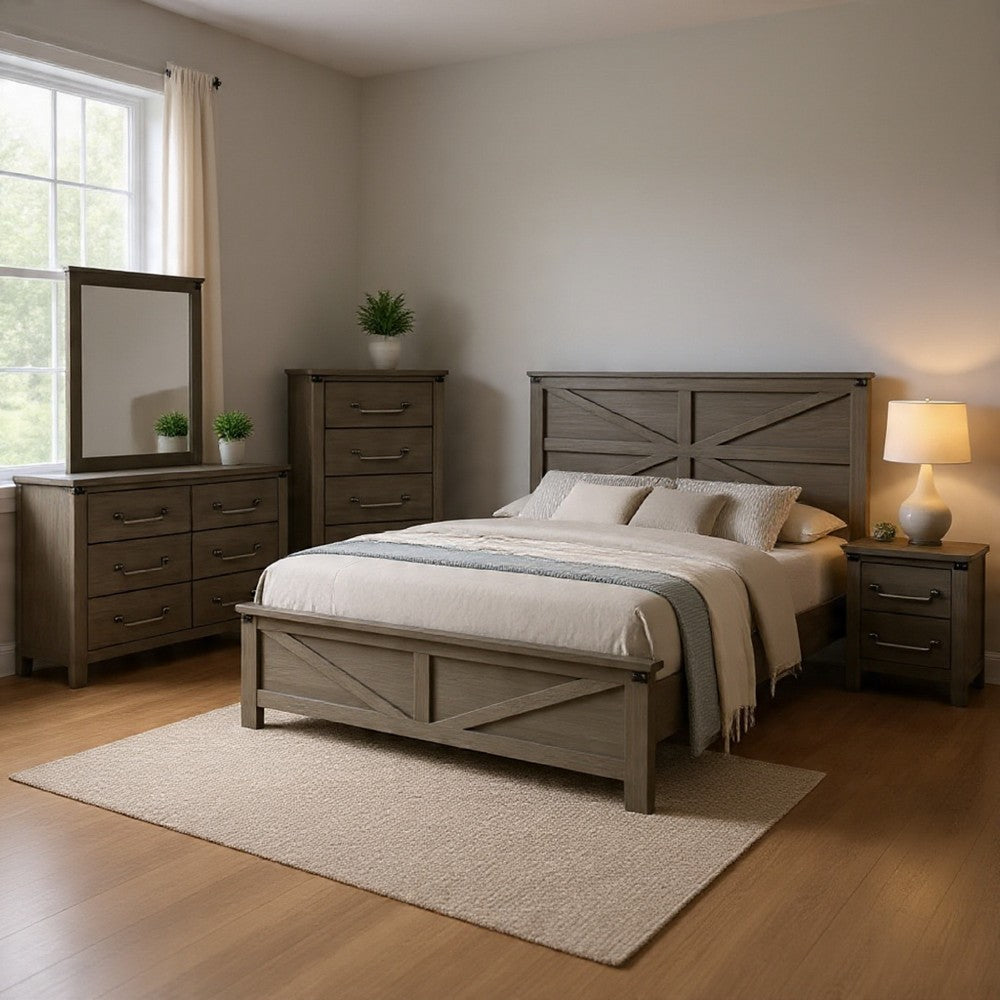 Bry 5pc Farmhouse Queen Complete Bedroom Set | Rustic Gray | Tall Dresser