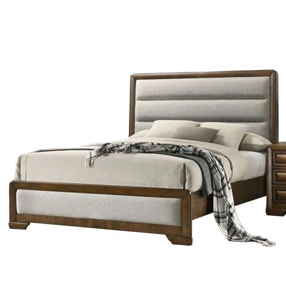 Cair 4pc Queen Bedroom Set | Channel Light Gray Upholstery | Brown