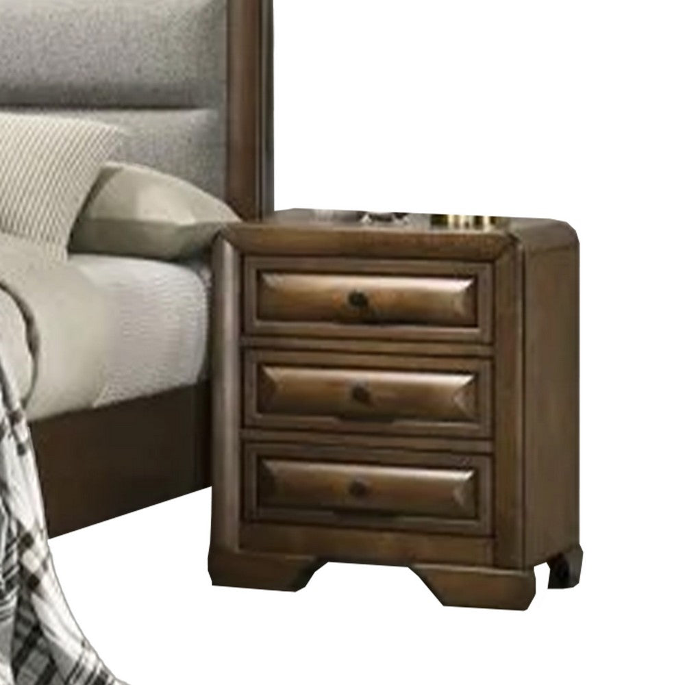 Cair 4pc Queen Bedroom Set | Channel Light Gray Upholstery | Brown
