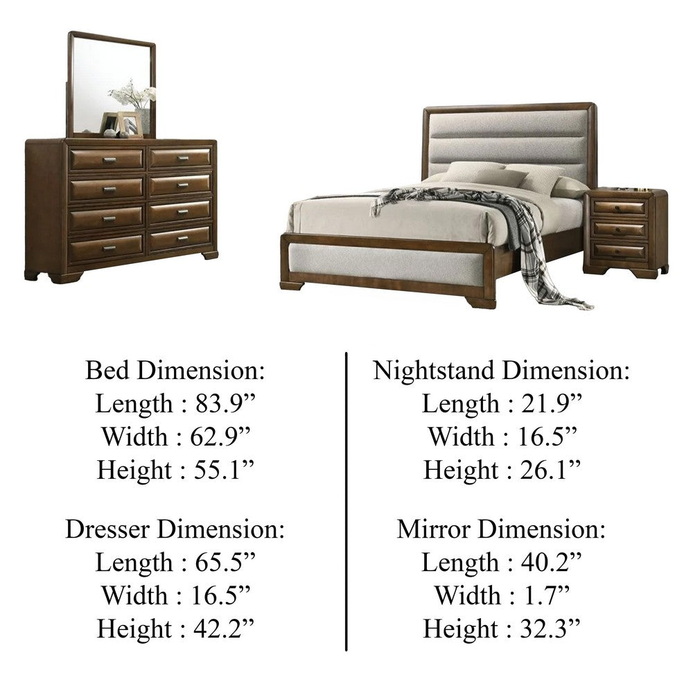 Cair 4pc Queen Bedroom Set | Channel Light Gray Upholstery | Brown