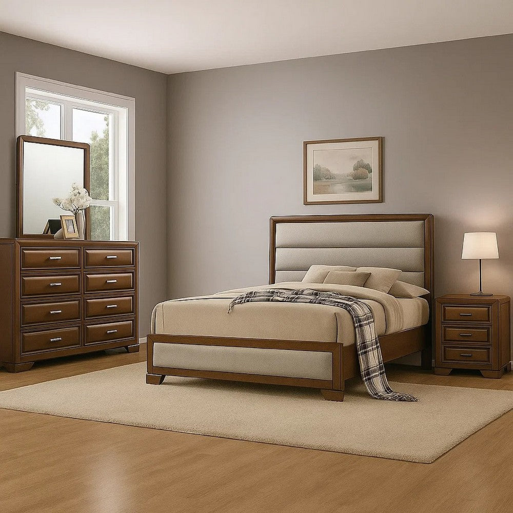 Cair 4pc Queen Bedroom Set | Channel Light Gray Upholstery | Brown