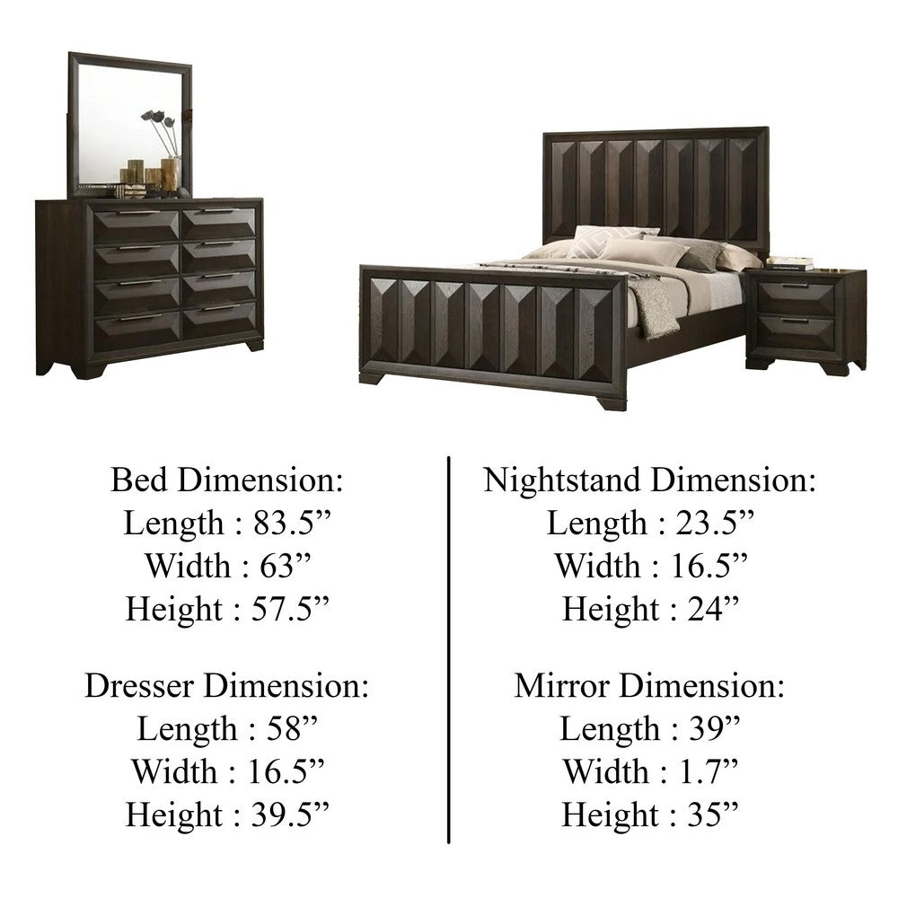 Fema 4pc Queen Bedroom Set | Vertical Faceted Panel Headboard | Brown