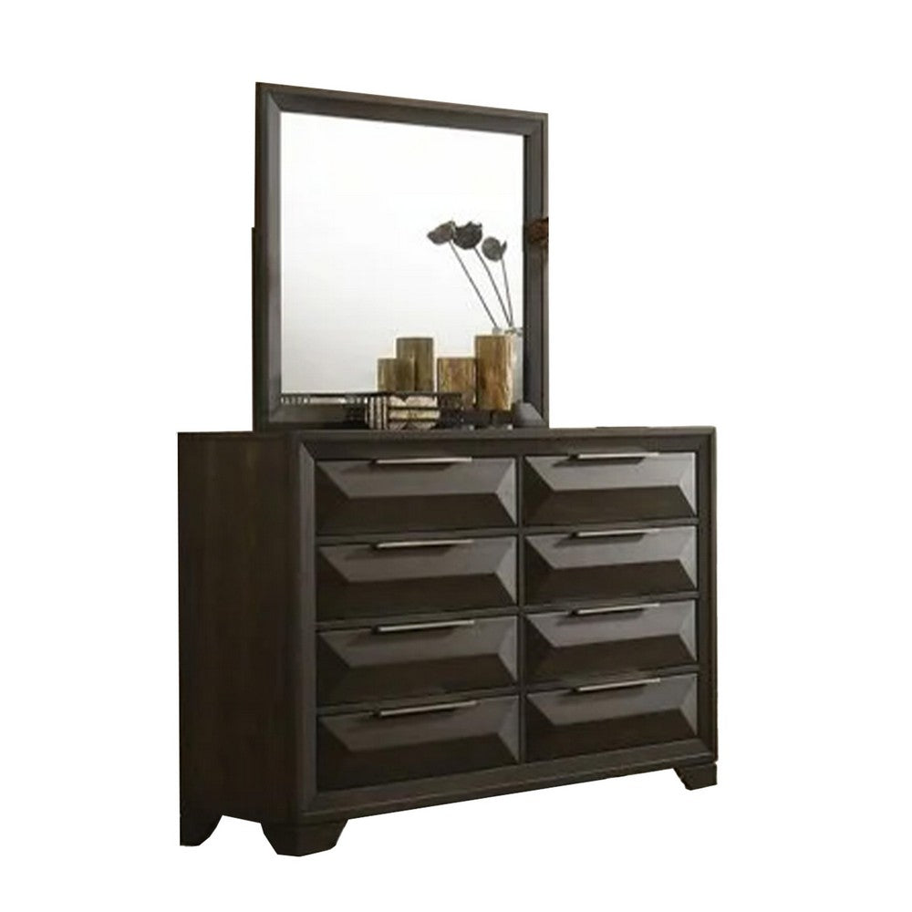 Fema 5pc Queen Bedroom Set | Vertical Faceted Panel | 2 Nightstands | Brown