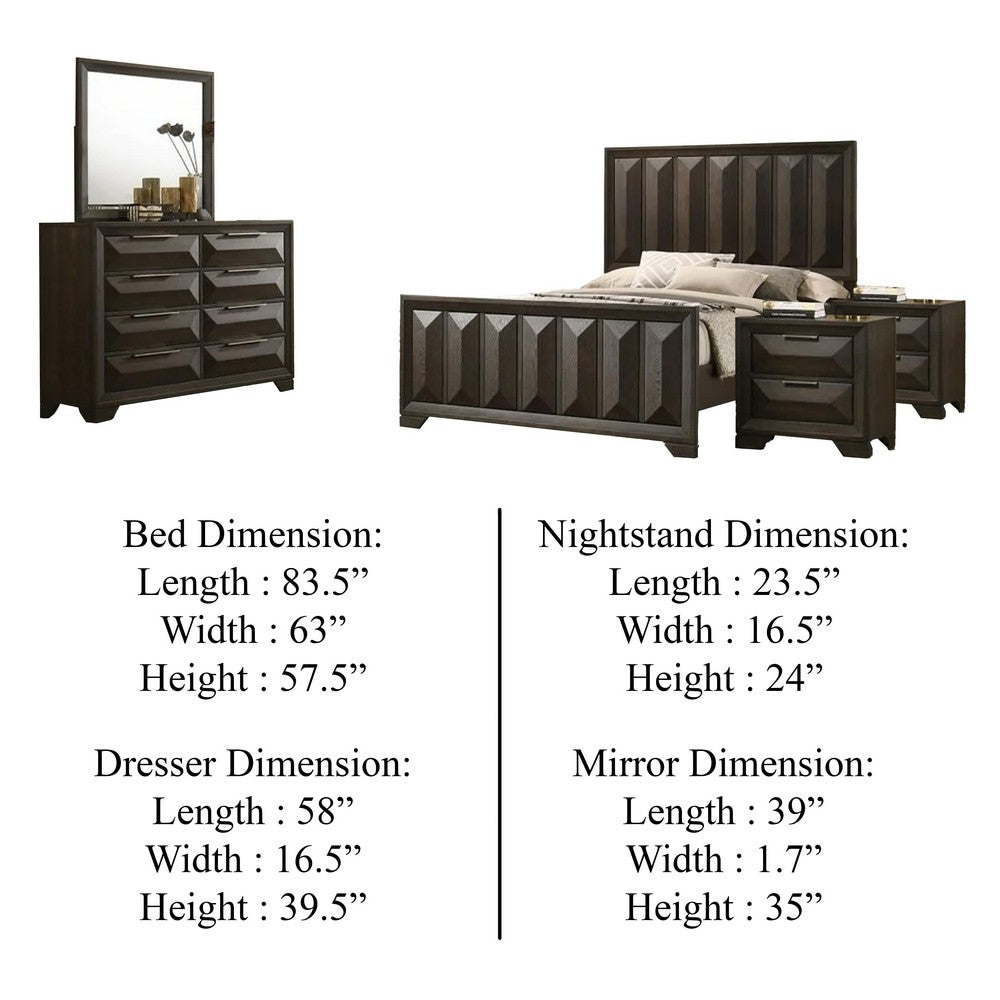 Fema 5pc Queen Bedroom Set | Vertical Faceted Panel | 2 Nightstands | Brown