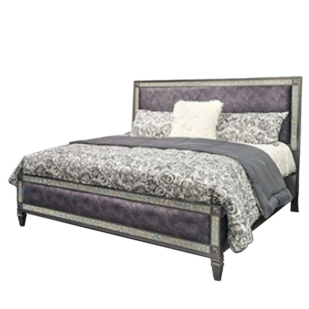 Laine 4pc Queen Bedroom Set | Gray Upholstered Headboard & Crystal Trim