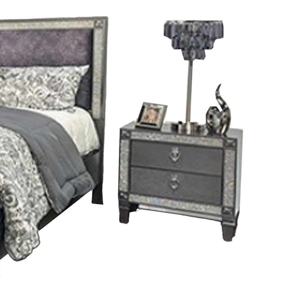 Laine 4pc Queen Bedroom Set | Gray Upholstered Headboard & Crystal Trim