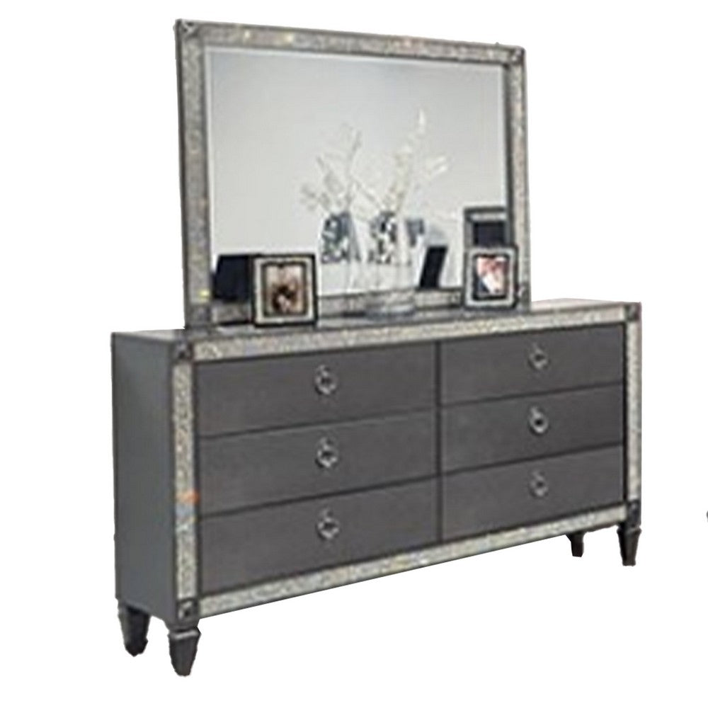 Laine 4pc Queen Bedroom Set | Gray Upholstered Headboard & Crystal Trim