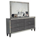 Laine 4pc Queen Bedroom Set | Gray Upholstered Headboard & Crystal Trim