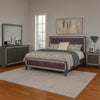 Laine 4pc Queen Bedroom Set | Gray Upholstered Headboard & Crystal Trim