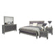 Laine 5pc Queen Bedroom Set | 2 Nightstands | Crystal Trim Gray Upholstery
