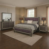 Laine 5pc Queen Bedroom Set | 2 Nightstands | Crystal Trim Gray Upholstery