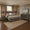 Laine 5pc Queen Bedroom Set | 2 Nightstands | Crystal Trim Gray Upholstery