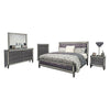 Laine 5pc Queen Bedroom Set | Tall Chest | Crystal Trim Gray Upholstery