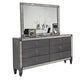 Laine 5pc Queen Bedroom Set | Tall Chest | Crystal Trim Gray Upholstery