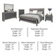 Laine 5pc Queen Bedroom Set | Tall Chest | Crystal Trim Gray Upholstery