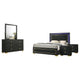 Lati 5pc Queen Bedroom Set w 2 Nightstands | LED | Black w Gold Trim