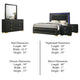Lati 5pc Queen Bedroom Set w 2 Nightstands | LED | Black w Gold Trim