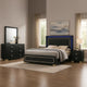 Lati 5pc Queen Bedroom Set w 2 Nightstands | LED | Black w Gold Trim