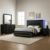 Lati 5pc Queen Bedroom Set w 2 Nightstands | LED | Black w Gold Trim