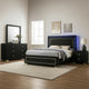 Lati 5pc Queen Bedroom Set w 2 Nightstands | LED | Black w Gold Trim