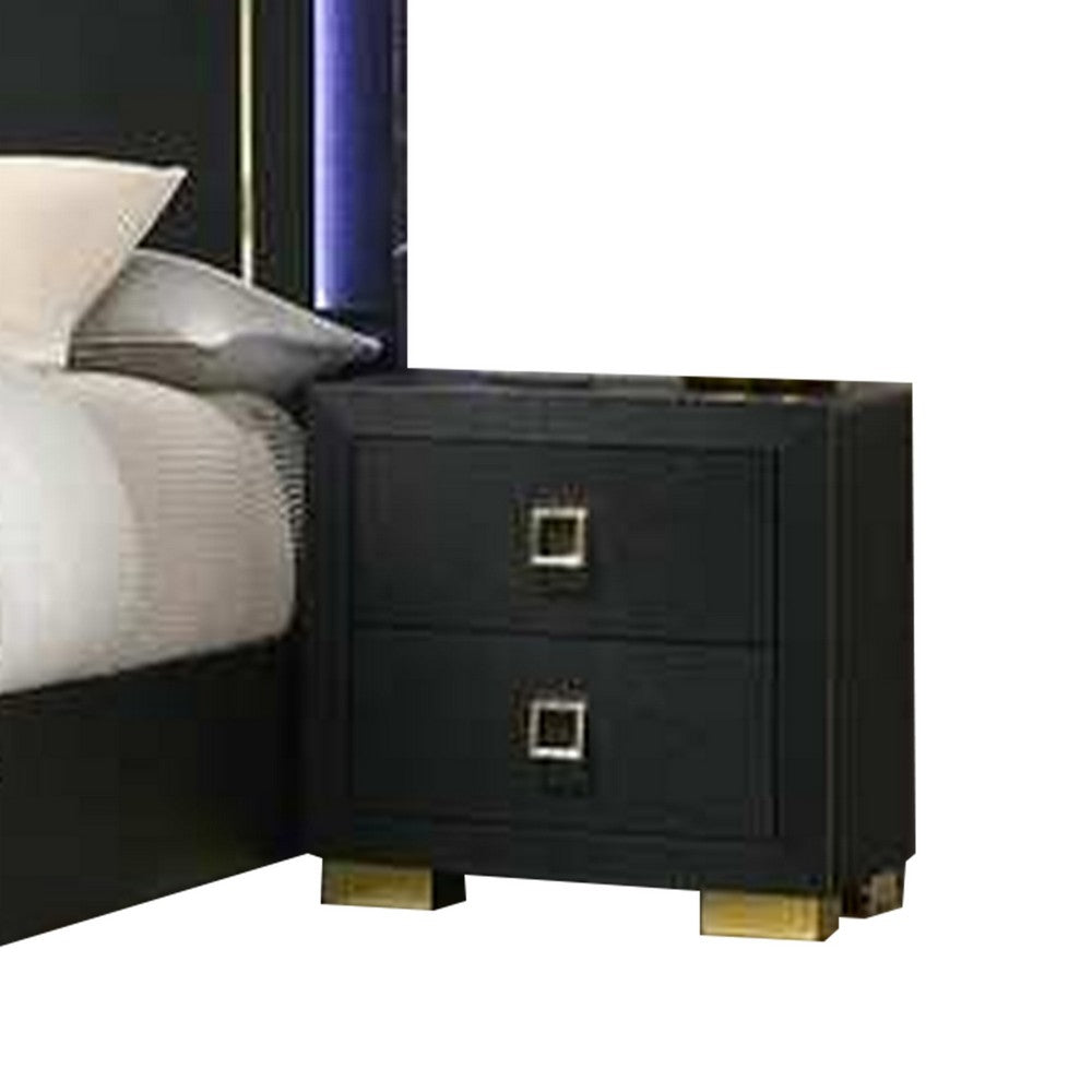 Lati 5pc Queen Bedroom Set w Tall Dresser | LED | Black w Gold Trim