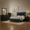 Lati 5pc Queen Bedroom Set w Tall Dresser | LED | Black w Gold Trim