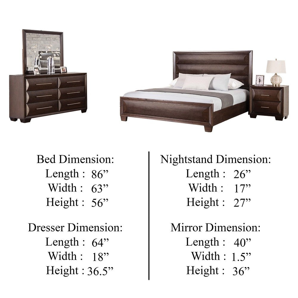 Nitz 4pc Queen Bedroom Set | Sculpted Headboard | Espresso Brown