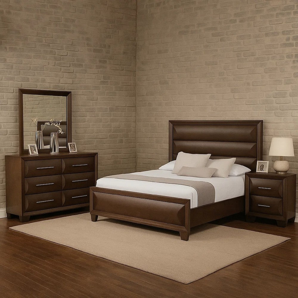 Nitz 4pc Queen Bedroom Set | Sculpted Headboard | Espresso Brown