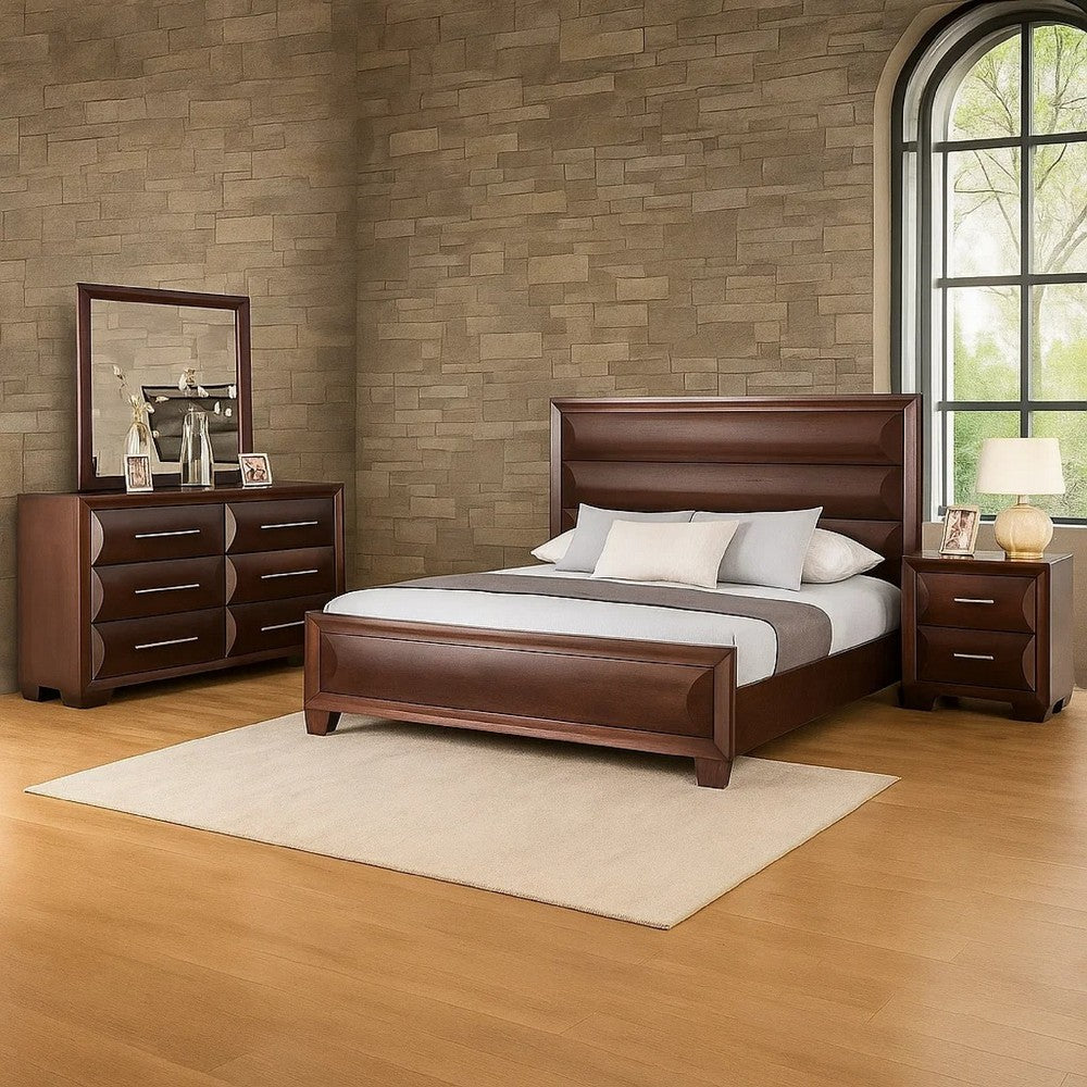 Nitz 4pc Queen Bedroom Set | Sculpted Headboard | Espresso Brown