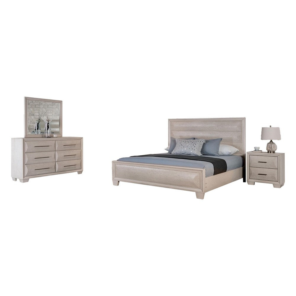 Nitz 4pc Queen Bedroom Set | Sculpted Headboard | Transitional White